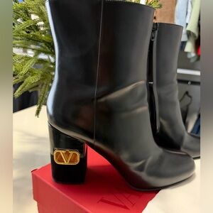 Valentino Black Heeled Boots with Gold Accent